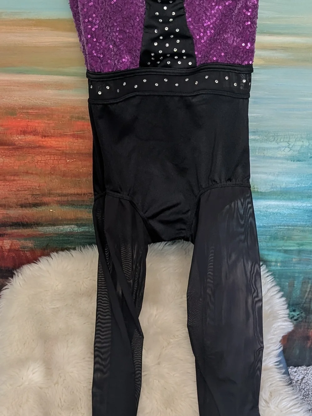 Weissman Purple and Black Sequin Childs Dance Leotard 